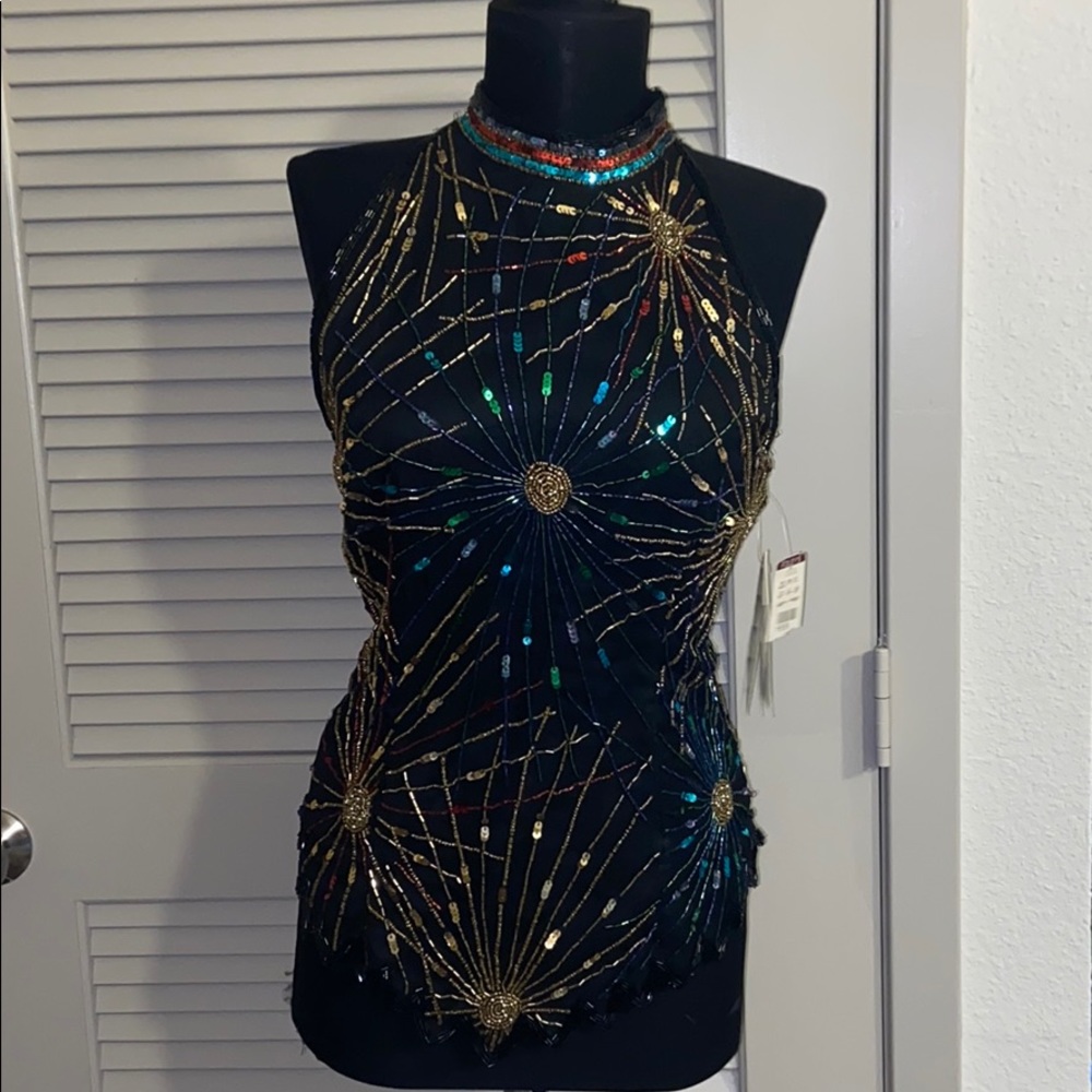 GREAT NEW YEARS TOP!! NWT Vintage Laurence Kazar Beaded Sequin Blouse - Picture 2 of 10